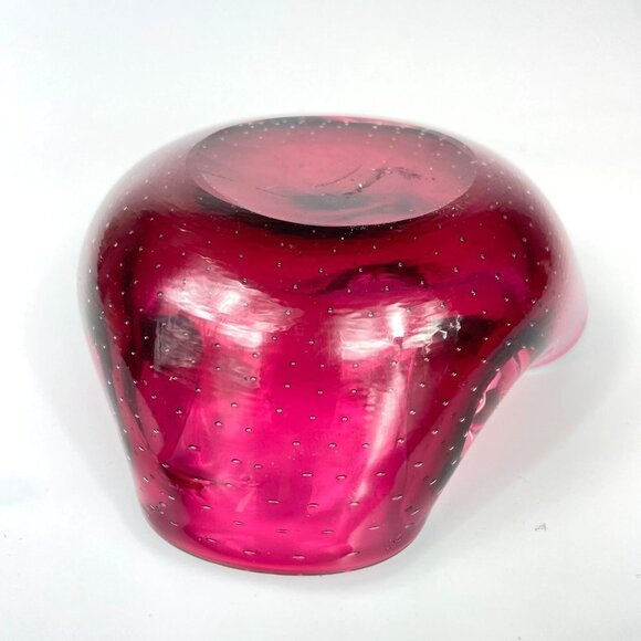 Cranberry Bullicante Art Glass Ashtray Bowl - Picture 8 of 10